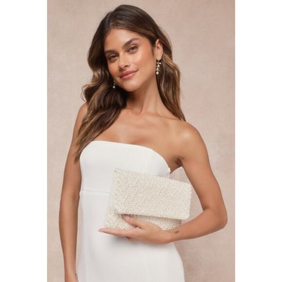 Lulus Pearlfect Day Beaded Clutch Ivory - One Size - Picture 1 of 2